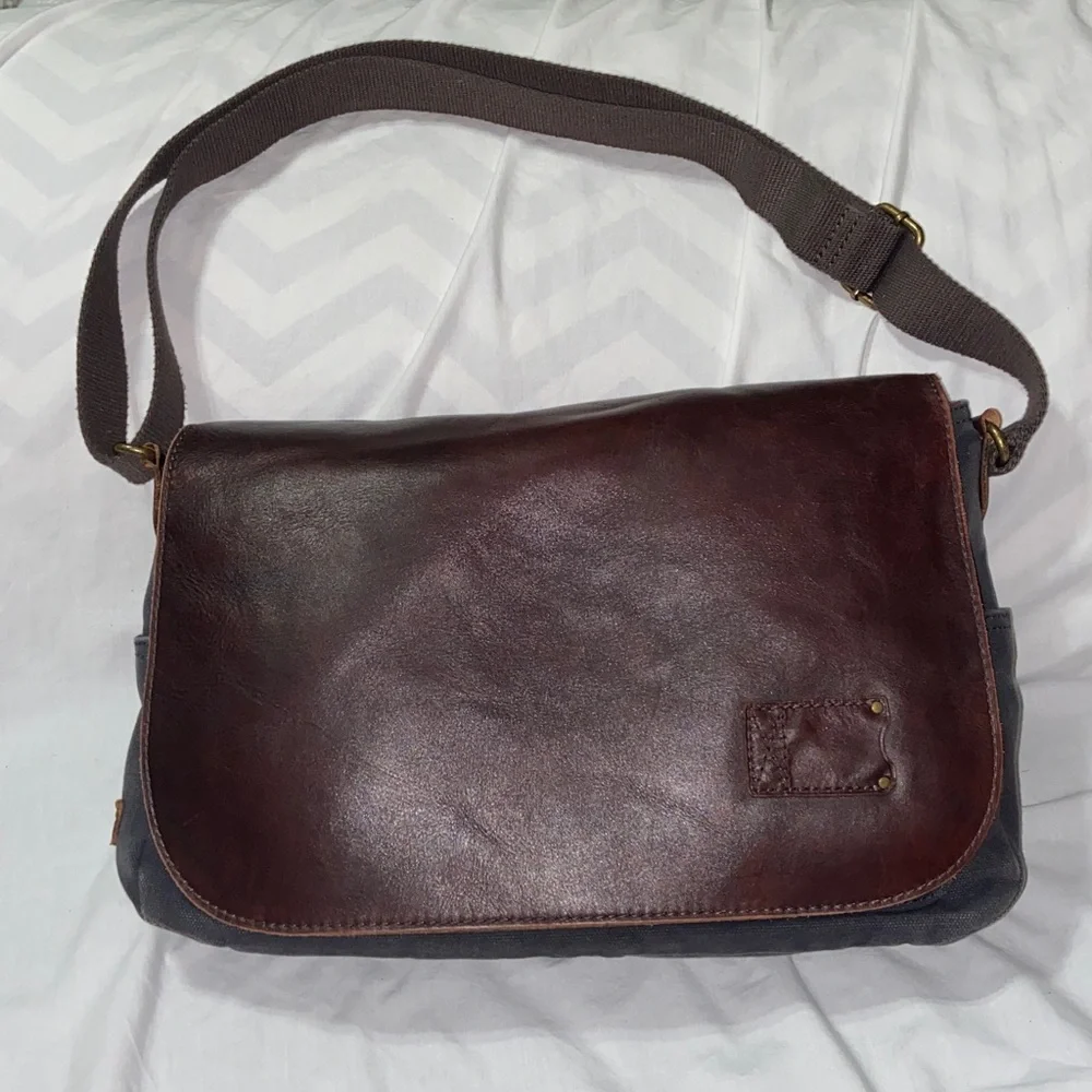 Vintage Patricia Nash Men's Genuine Leather Canvas Laptop Messenger Bag